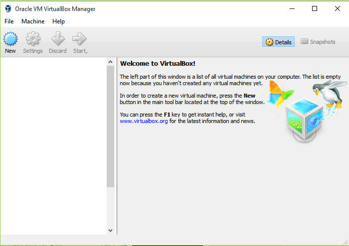 Install VirtualBox On Windows 10 - Application Started